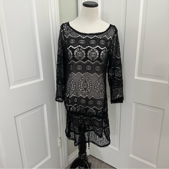 NWT! Ralph Lauren Sheer Swimsuit Cover up Black Lace M Bathing Coverup - Picture 5 of 9